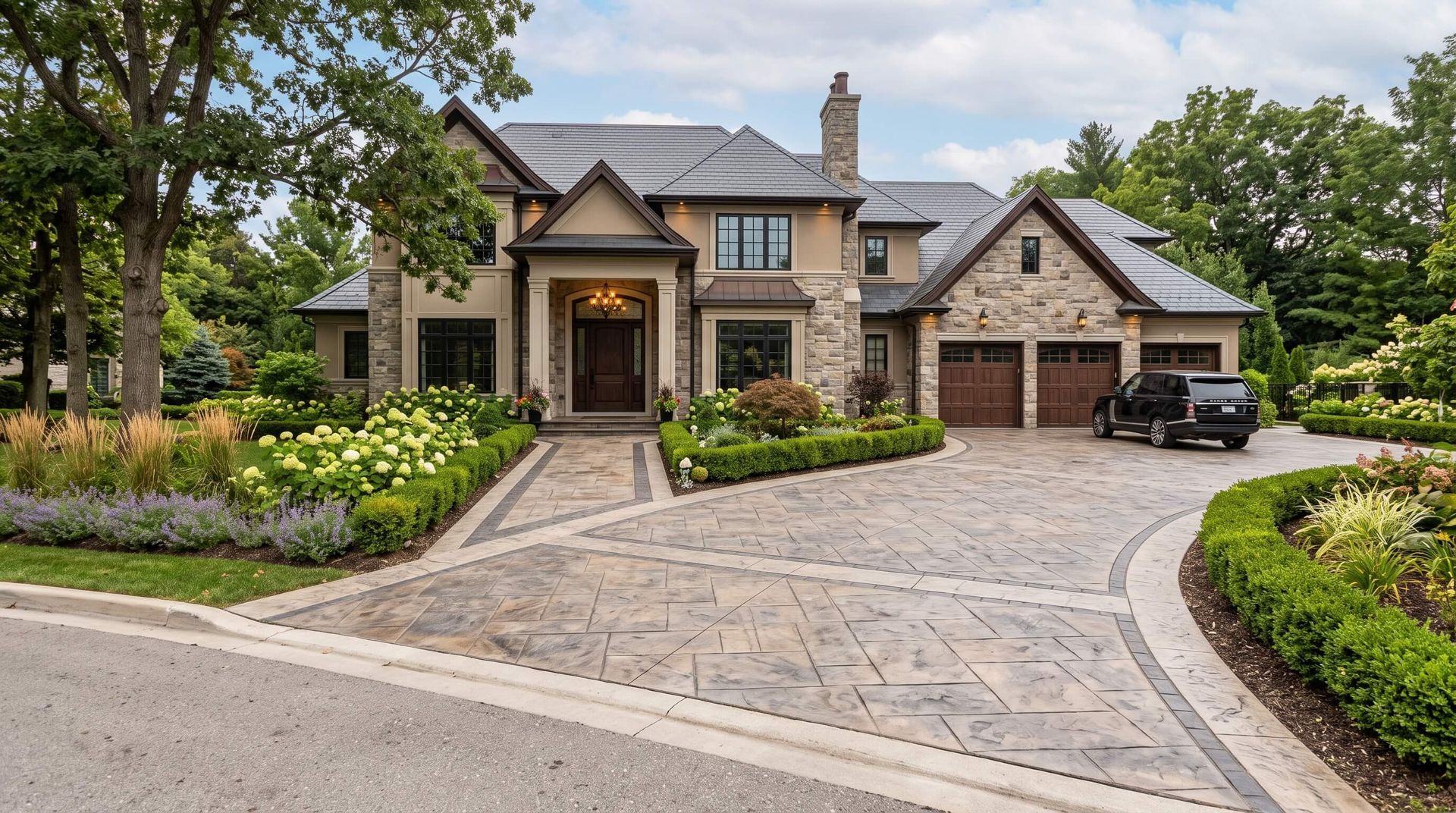 A luxurious house with stamped concrete.