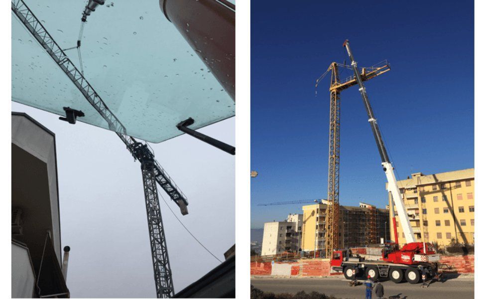 intervento di movimentazione con autogrù in un palazzo