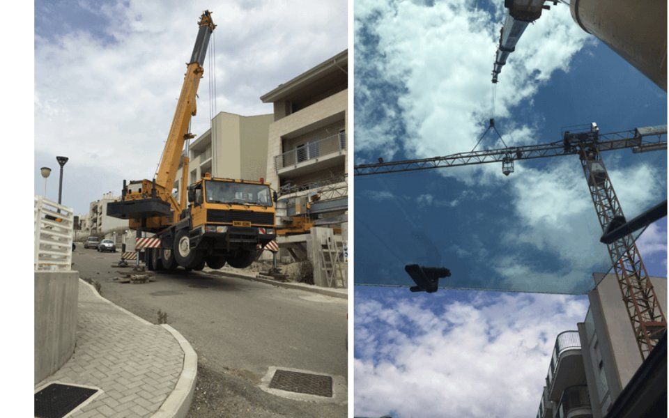 intervento con autogrù in un palazzo