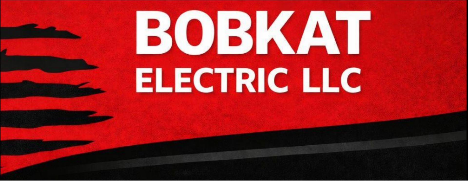 The logo for Bobkat Electric LLC featuring white text on a red background with black claw marks on the left.