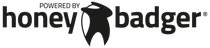 Honeybadger-logo med tekst og en stiliseret sort honninggrævlingssilhuet.