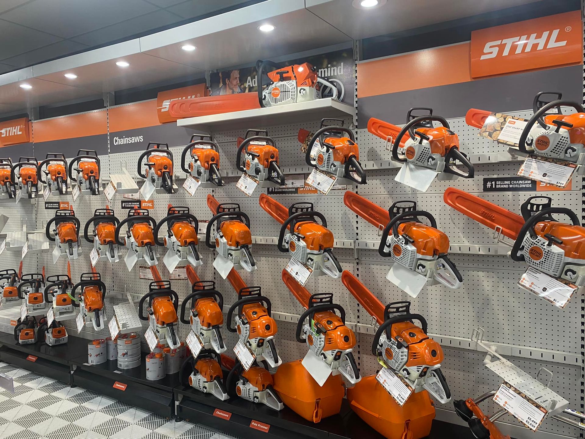 A Display of Stihl Chainsaws in a Store — Ireland's Machinery Pty Ltd In Braemar, NSW