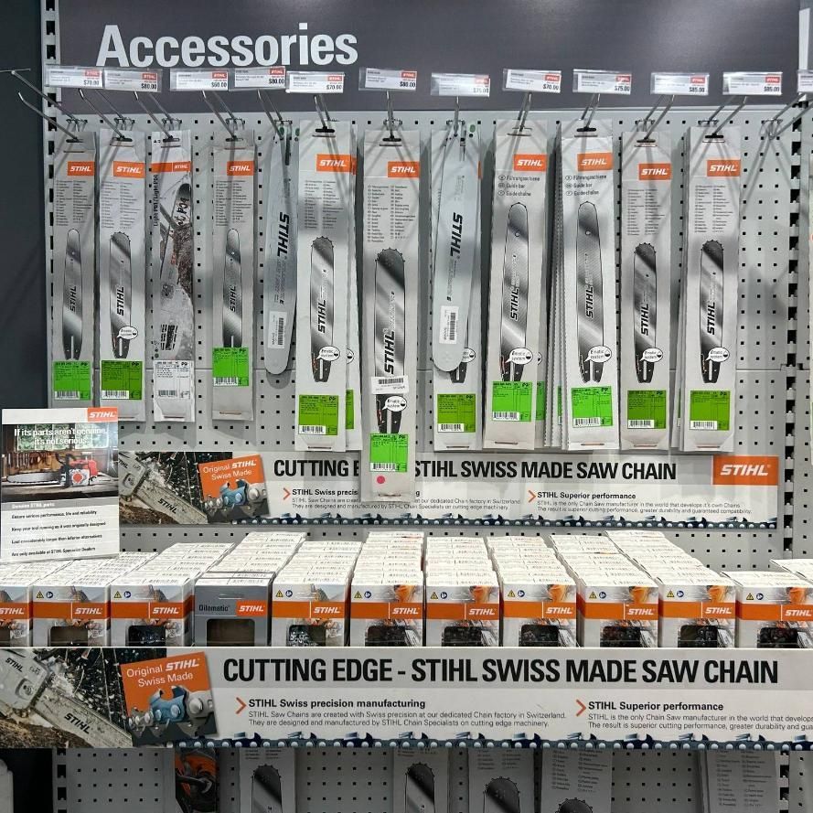 A Display Of Stihl Swiss Made Saw Chains — Ireland's Machinery Pty Ltd In Braemar, NSW