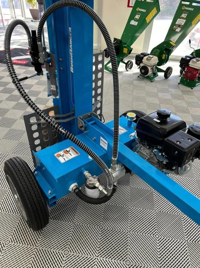 A Blue Log Splitter With a Hose Attached to It — Ireland's Machinery Pty Ltd In Braemar, NSW