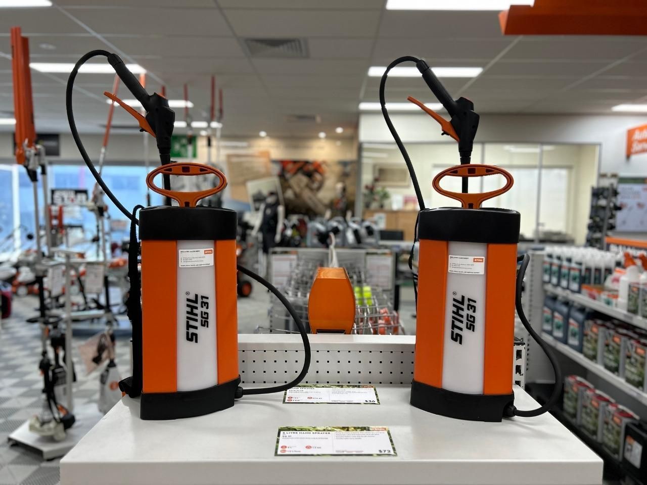 Two Stihl Sprayers Are On Display In A Store — Ireland's Machinery Pty Ltd In Braemar, NSW