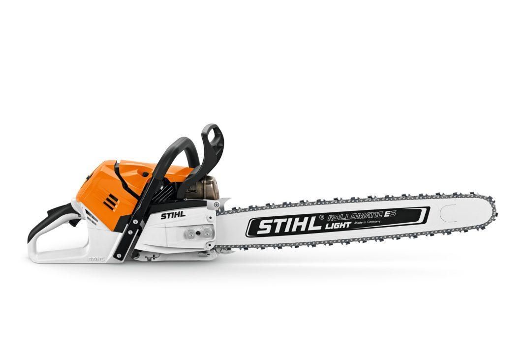 A STIHL Chainsaw is Sitting on a White Surface — Ireland's Machinery Pty Ltd In Braemar, NSW