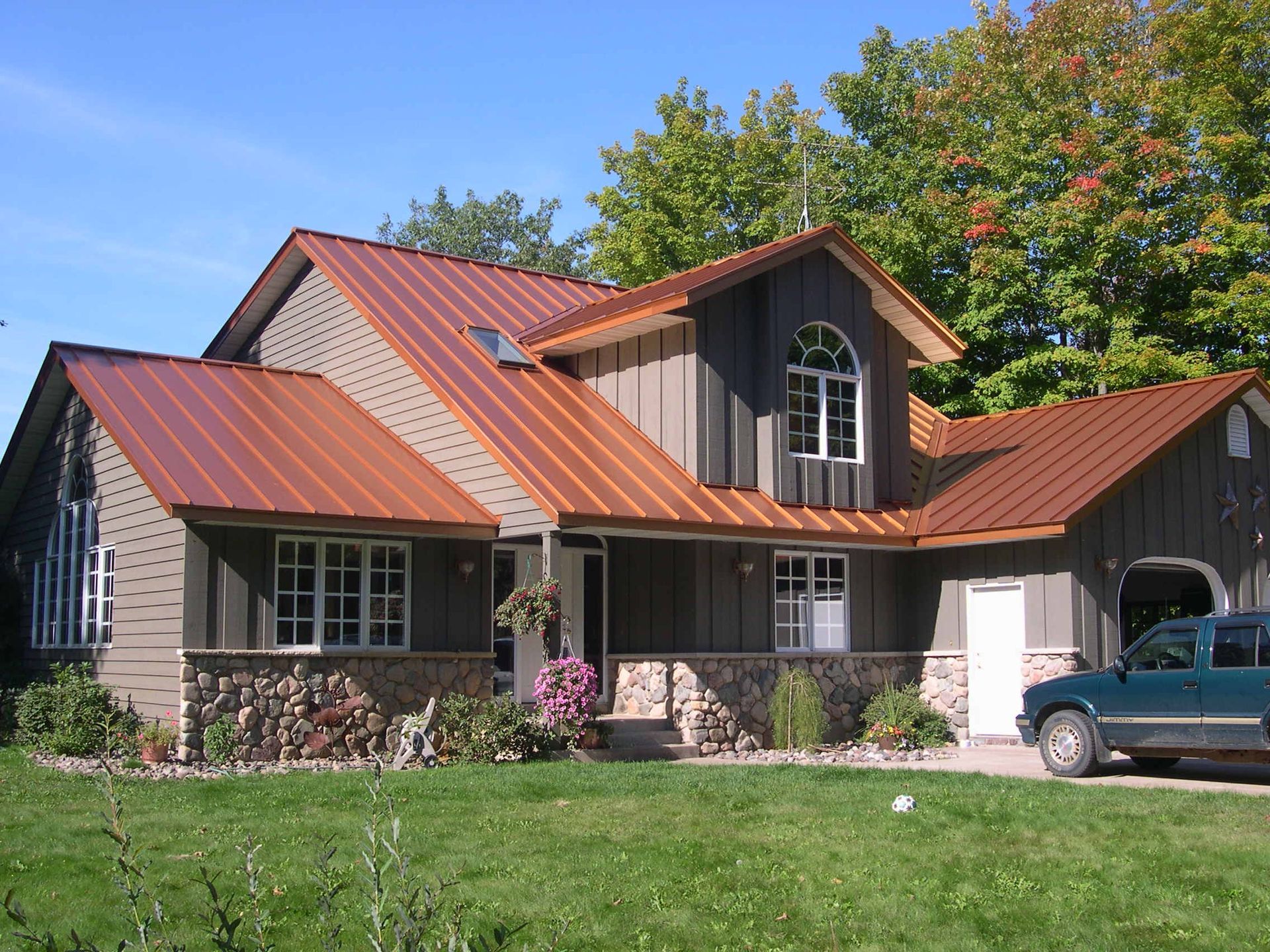 house with a copper metal roof