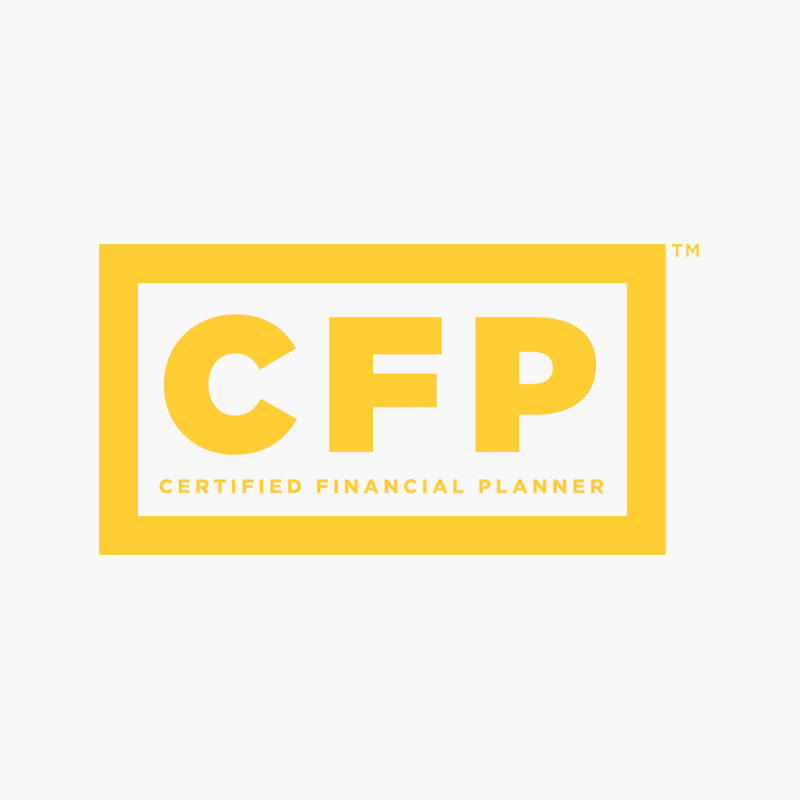Yellow rectangular CFP certification logo. Includes the letters 