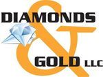 A logo for diamonds and gold llc with a diamond in the middle.