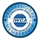 A circular blue logo for the International Window Cleaning Association (IWCA) with the words Professional Membership.