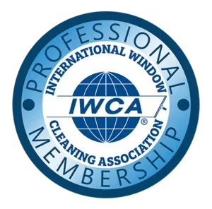 A circular blue logo for the International Window Cleaning Association (IWCA) with the words Professional Membership.
