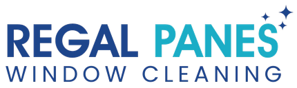 The logo for regal panes window cleaning is blue and white.