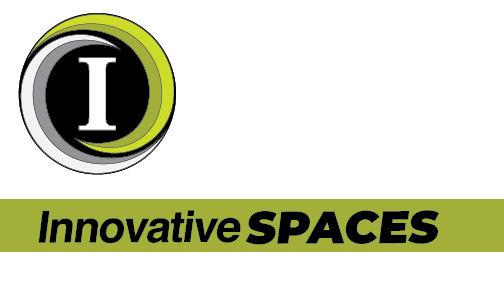 The logo for innovative spaces is green and black
