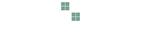 a logo for sussex sash with green squares on a white background