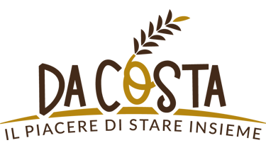 Da Costa logo with brown text, wheat, and tagline 