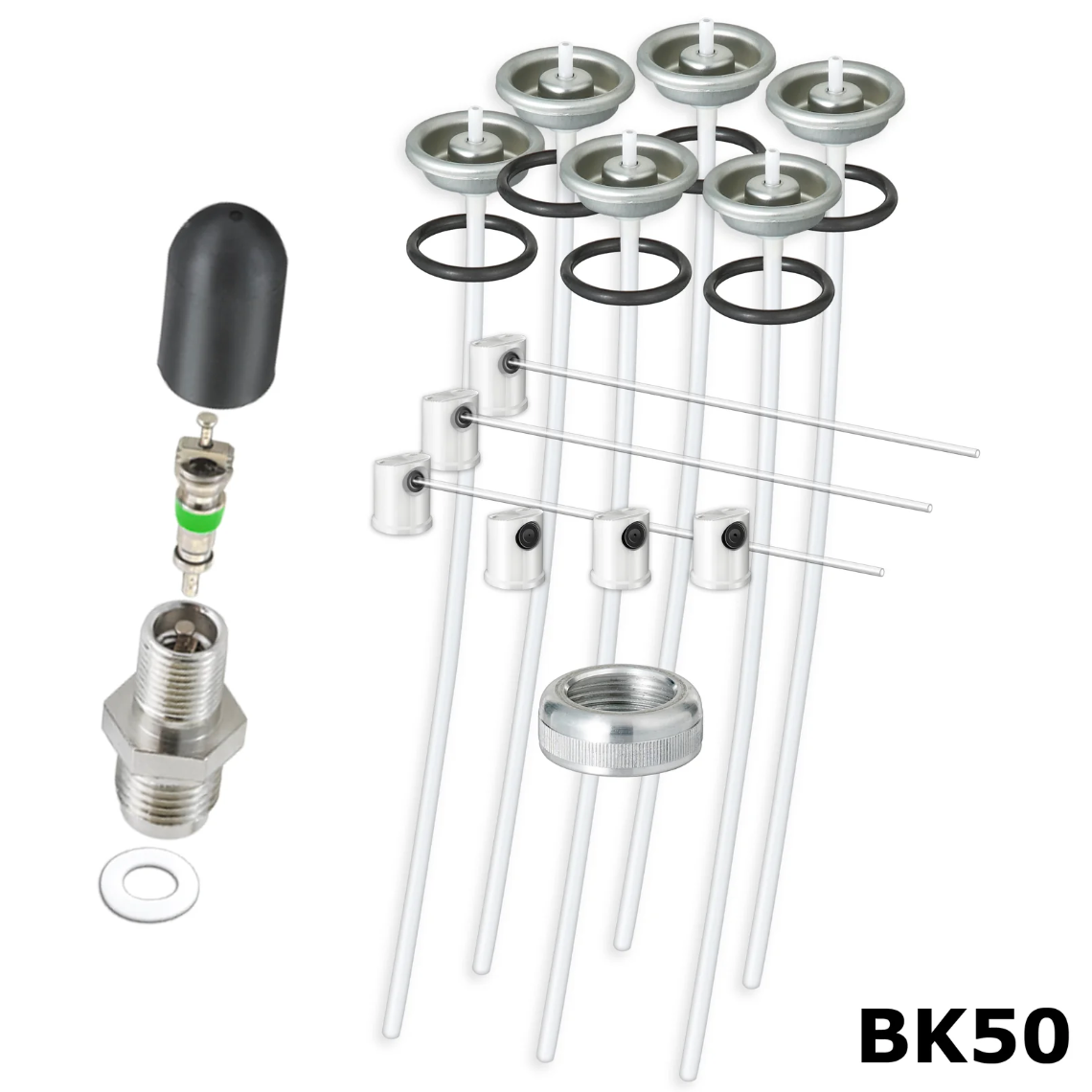 A bunch of screws and washers are sitting next to each other on a white surface — Sure Shot Sprayer Australia in Alice Springs, NT