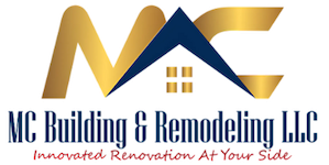 Logo for MC Building & Remodeling LLC featuring a stylized "MAC" in gold and blue with a roof peak and window icon.