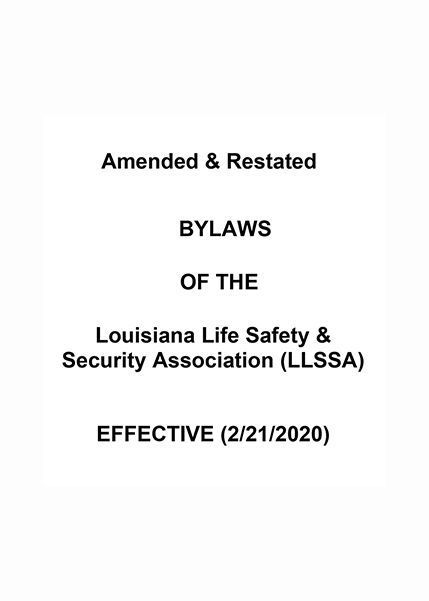 Cover of the Louisiana Life Safety & Security Association bylaws, effective February 21, 2020.