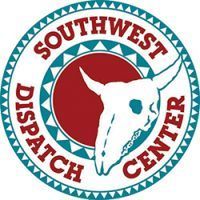 Southwest Dispatch Center logo: white skull over a red circle, surrounded by blue and white text.