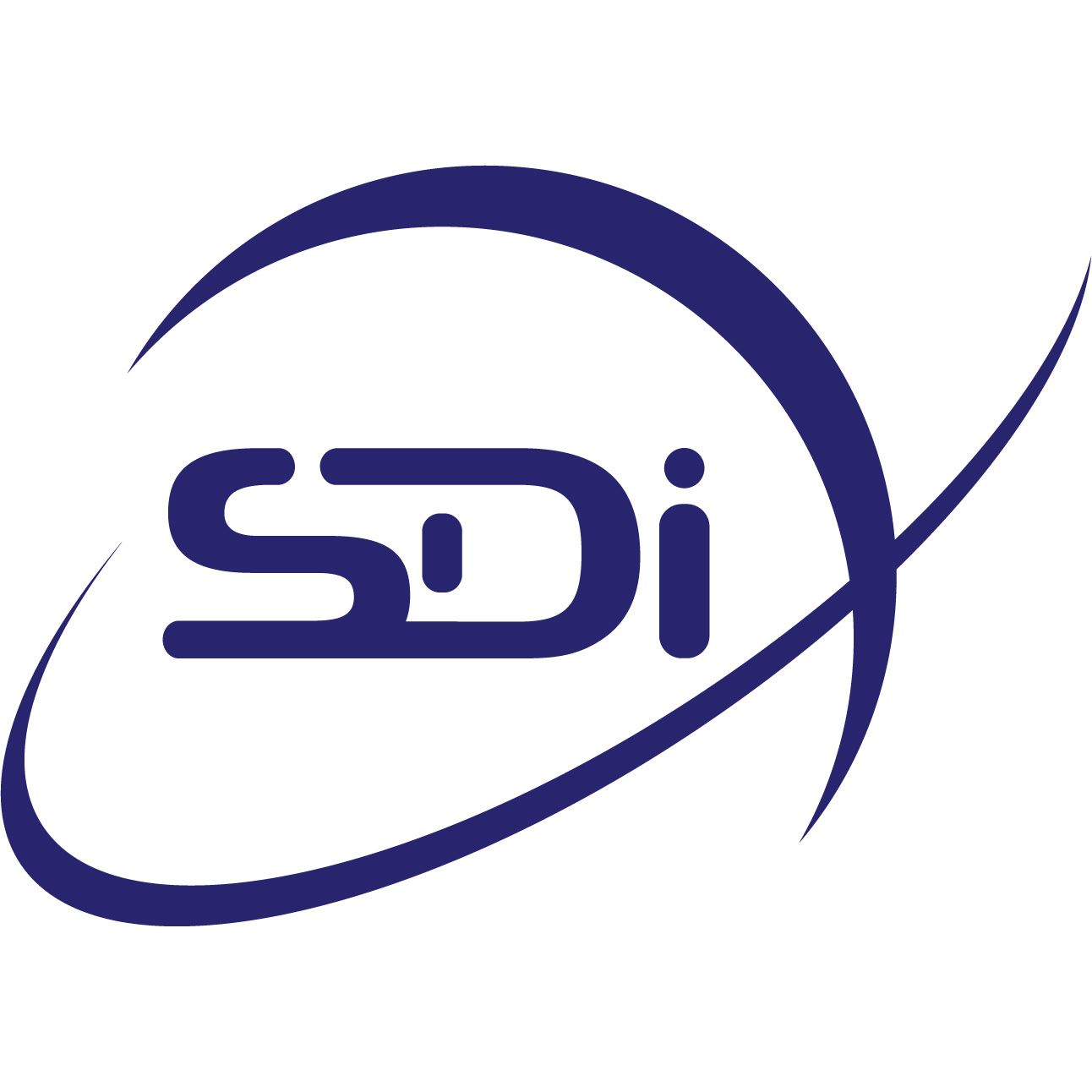Dark blue SDI logo with curved lines around it.