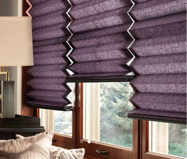Purple Pleated Shades With Pattern Texture — Belgrade, MT — Blind Guy of Butte
