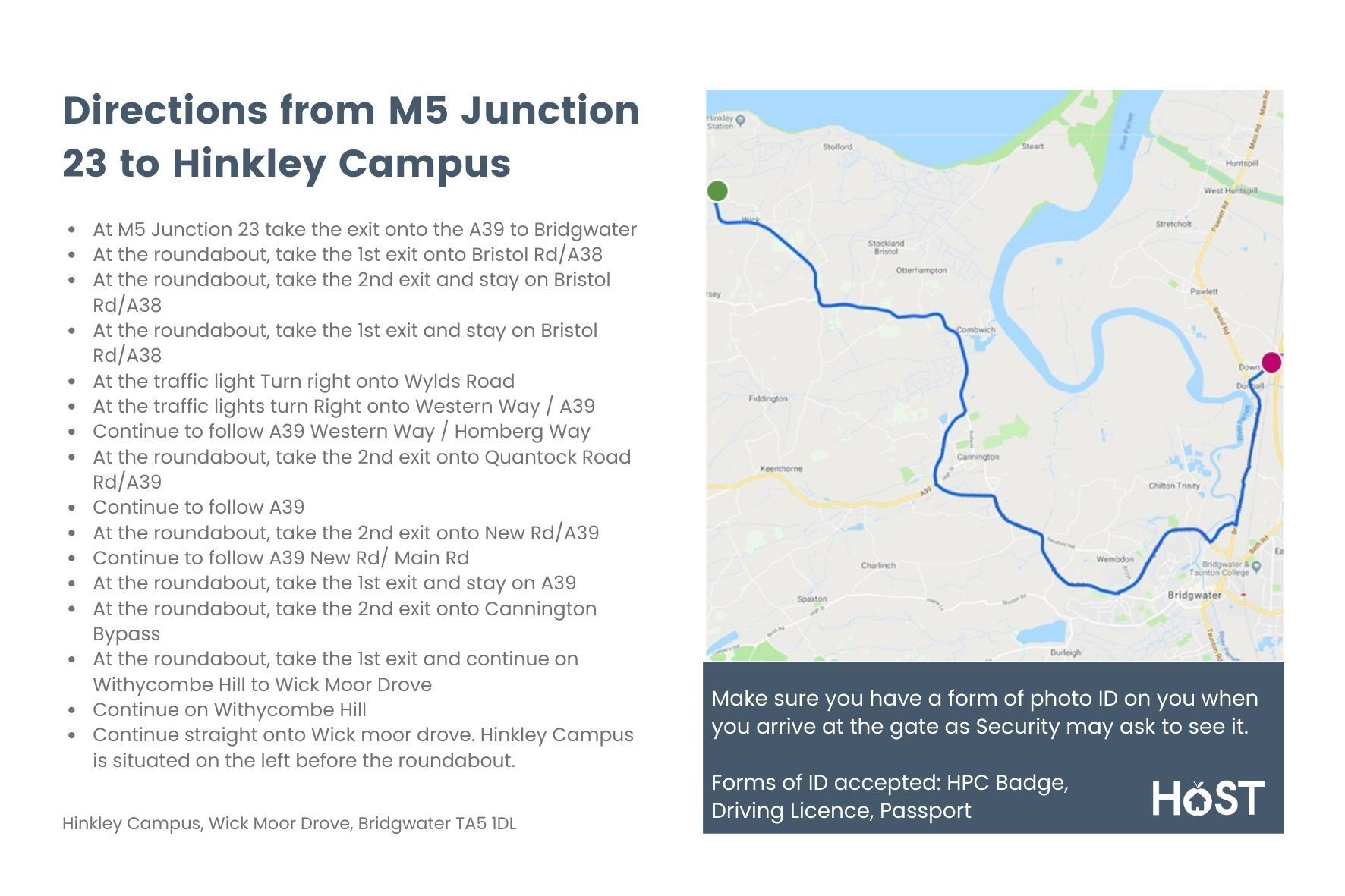 Transport and Directions to Hinkley Campus and Sedgemoor Campus