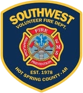 Southwest Volunteer Fire Dept. shield logo in blue, yellow, and red, with crossed axes and fire emblem