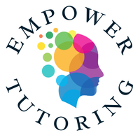 A logo for empower tutoring with a colorful head and circles around it.