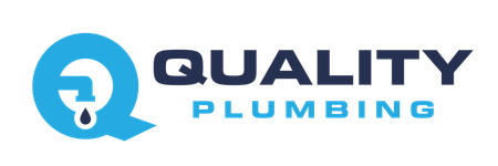 A blue and white logo for quality plumbing