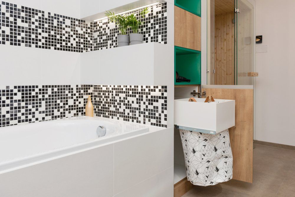 Bathroom With Decorative Tiles — Bathroom Tiles in Taree, NSW