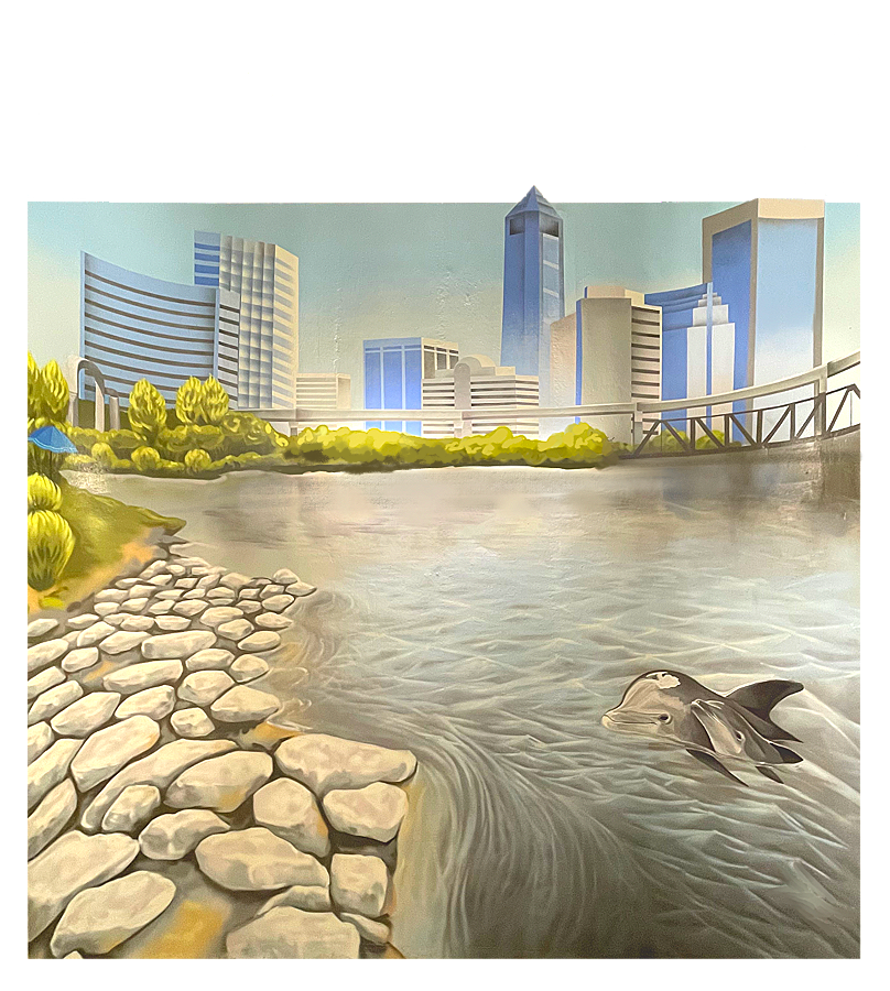 murals in florida. murals in jacksonville, fl. realistic mural. beach mural. mural art. public art. dolphin mural. hospital mural. 