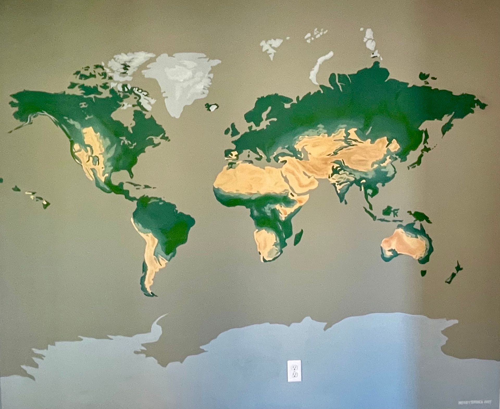 Accent wall mural painting of earth/globe, created for a new home construction in Green Cove Springs, Jacksonville, Florida.