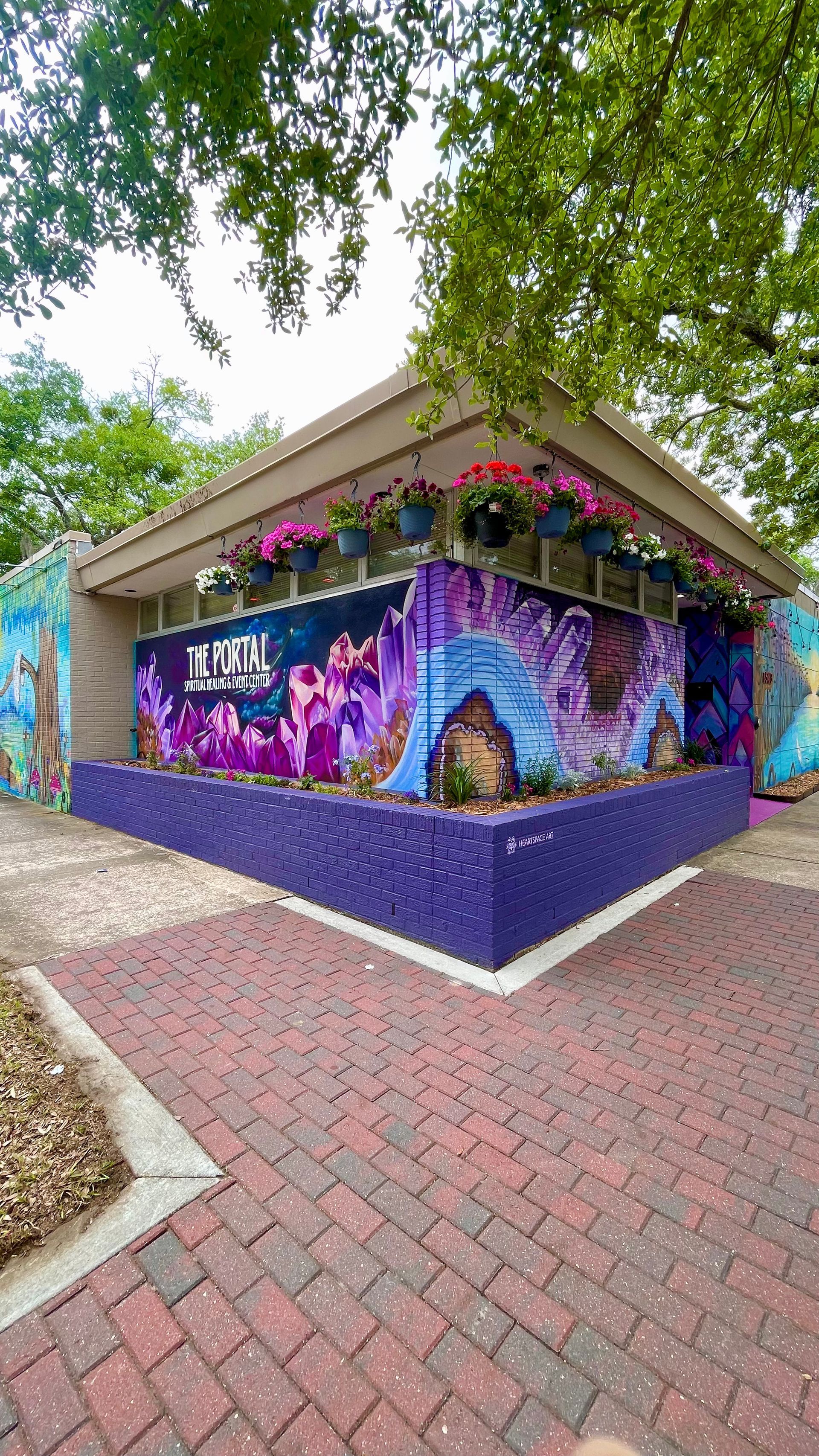 Spray Painted mural located at The Portal in Riverside 5 Points Jacksonville, Florida. Features mystical crystals and gemstones.