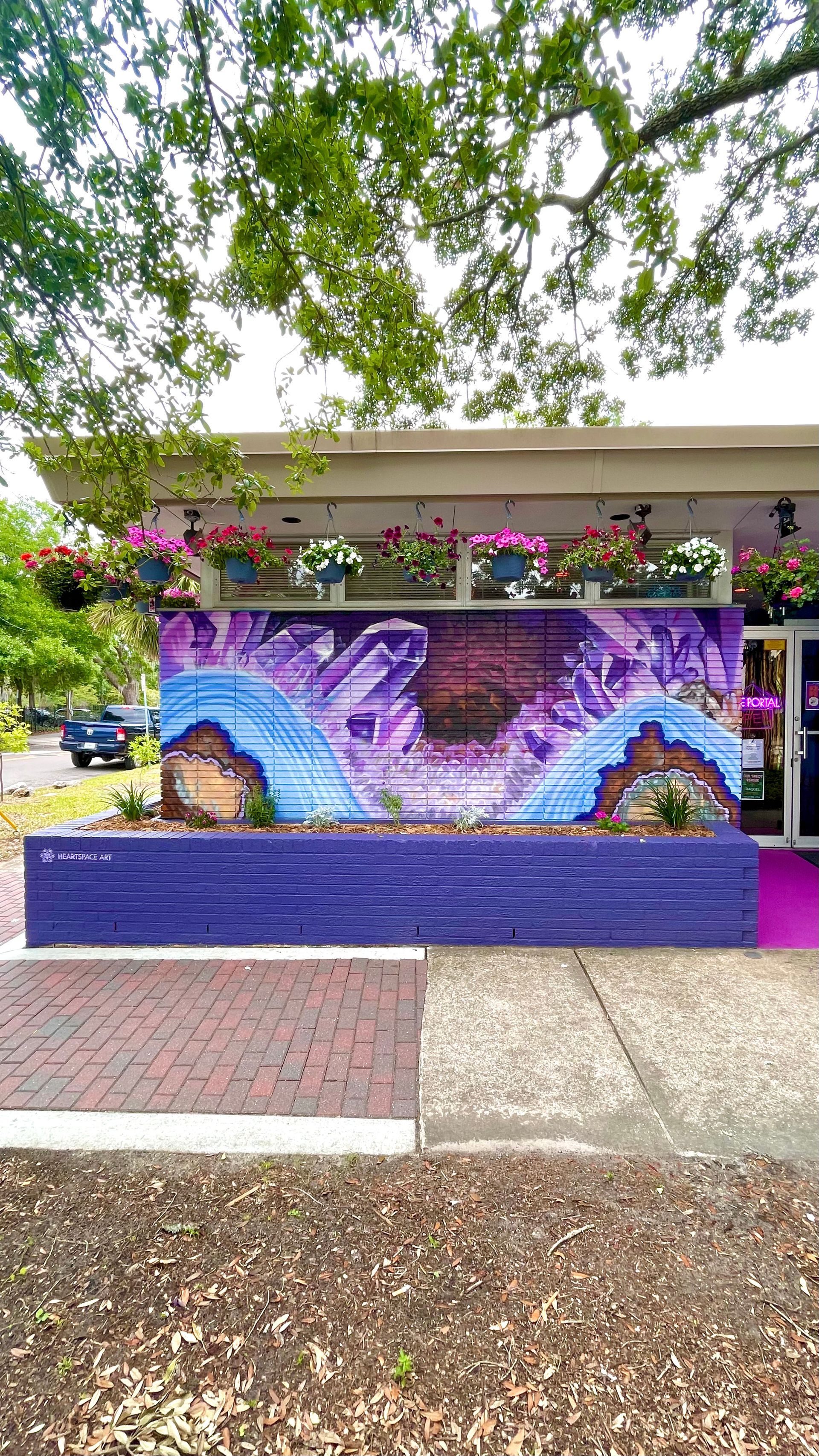 Spray Painted mural located at The Portal in Riverside 5 Points Jacksonville, Florida. Features mystical crystals and gemstones.