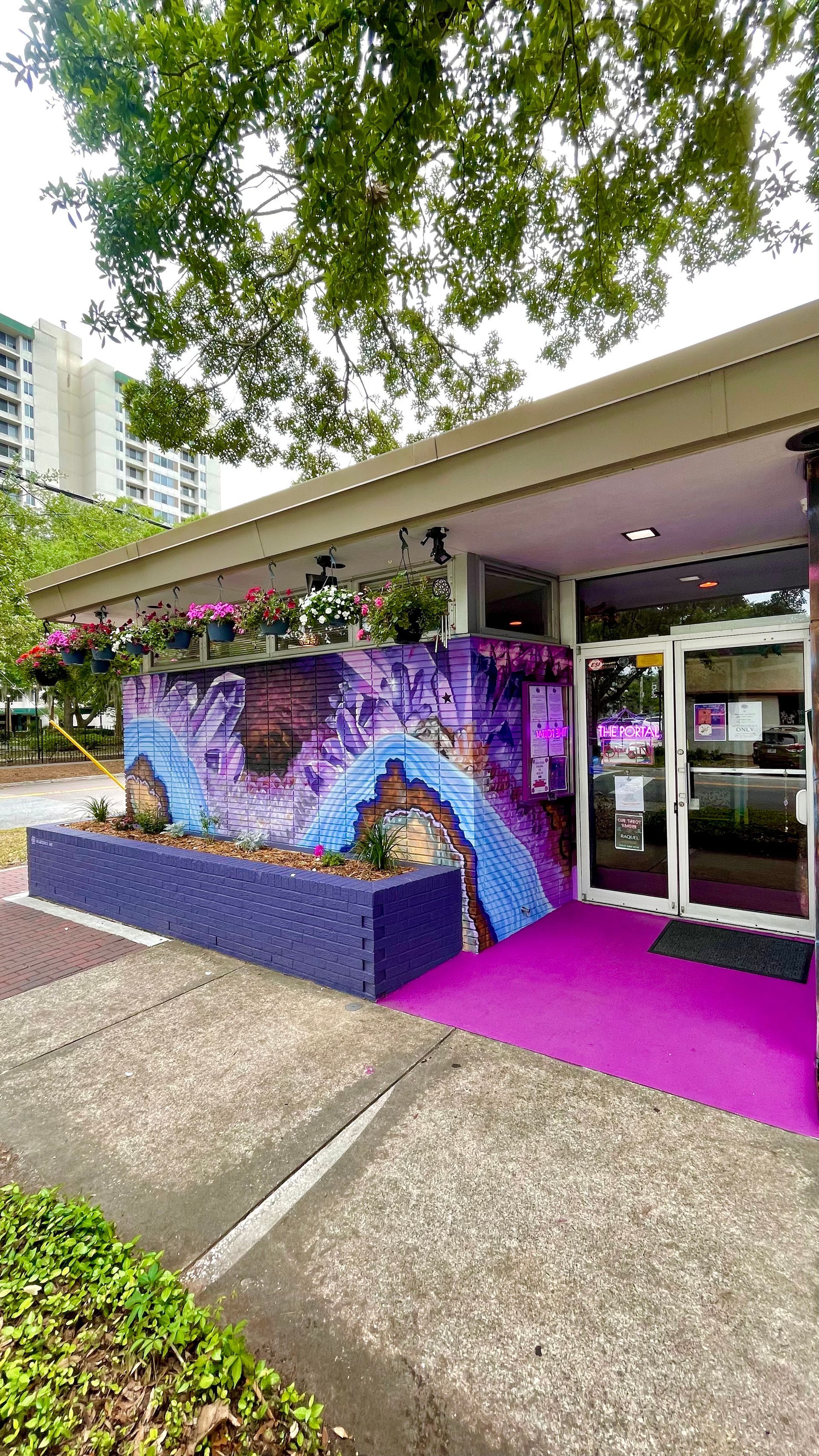 Spray Painted mural located at The Portal in Riverside 5 Points Jacksonville, Florida. Features mystical crystals and gemstones.