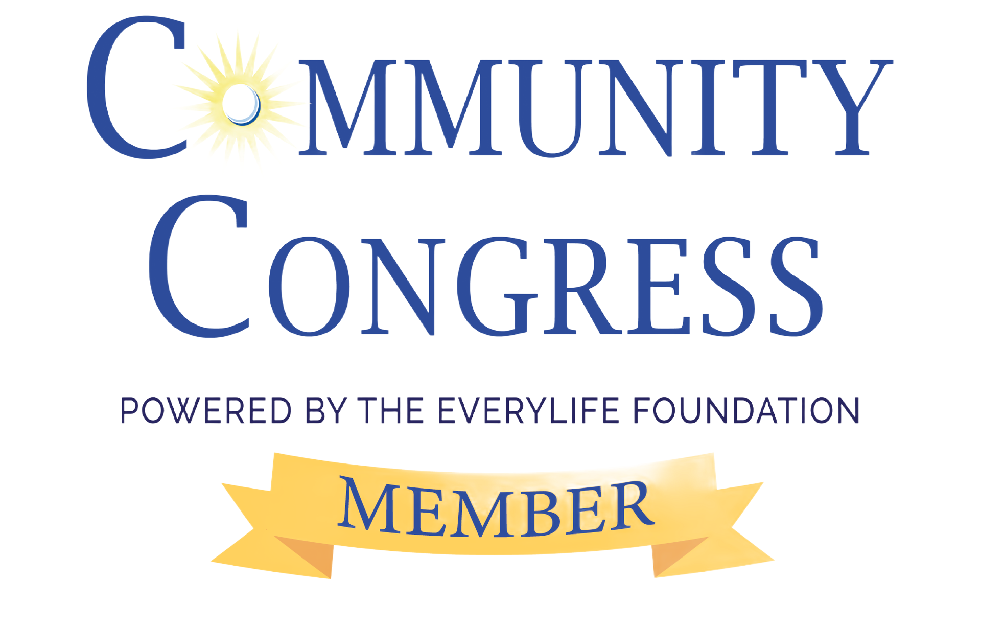 Community Congress logo, blue text with sun graphic,