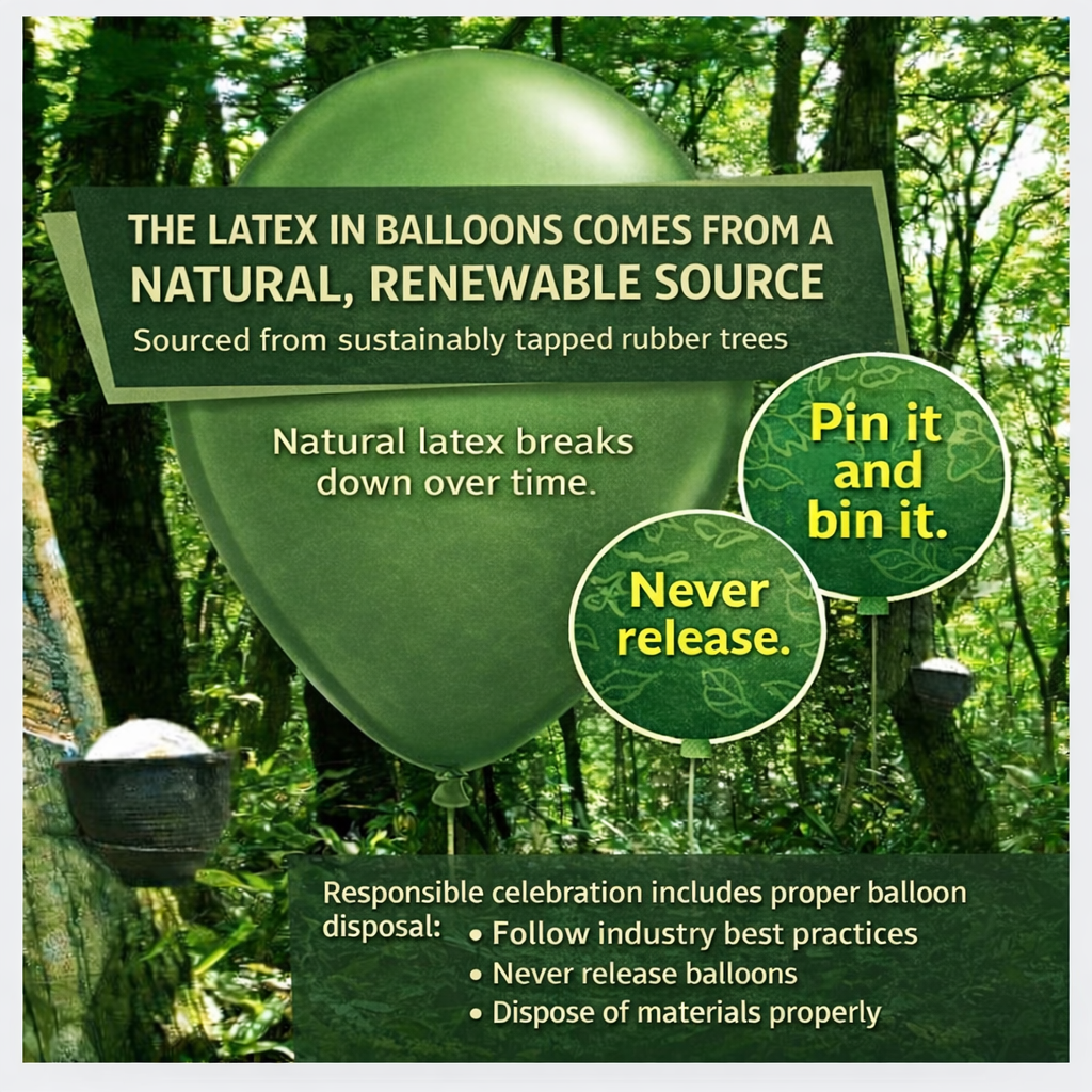 A sign that says the latex balloons is biodegradable