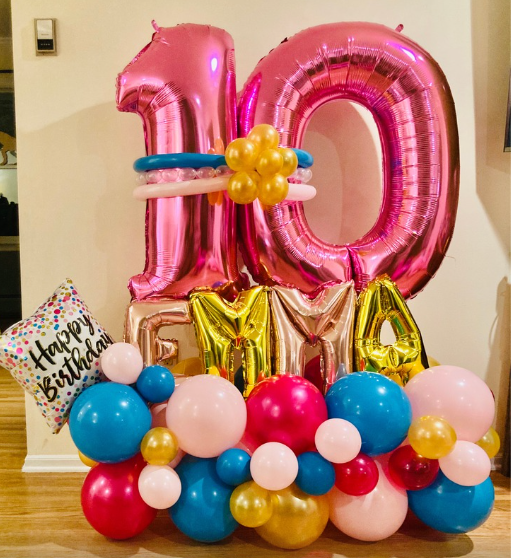 Pink number 10 balloons with 