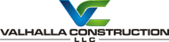 Logo for Valhalla Construction LLC, with a blue and green