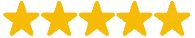 Five golden stars in a row, indicating a high rating or excellent quality.