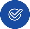 White checkmark inside a circle on a blue background, indicating approval.