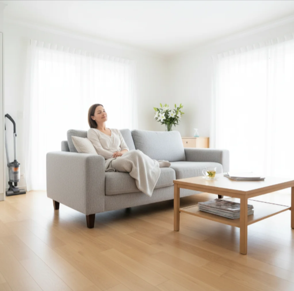Person in blue gloves sanitizing a door handle with spray bottle and cloth in office setting.