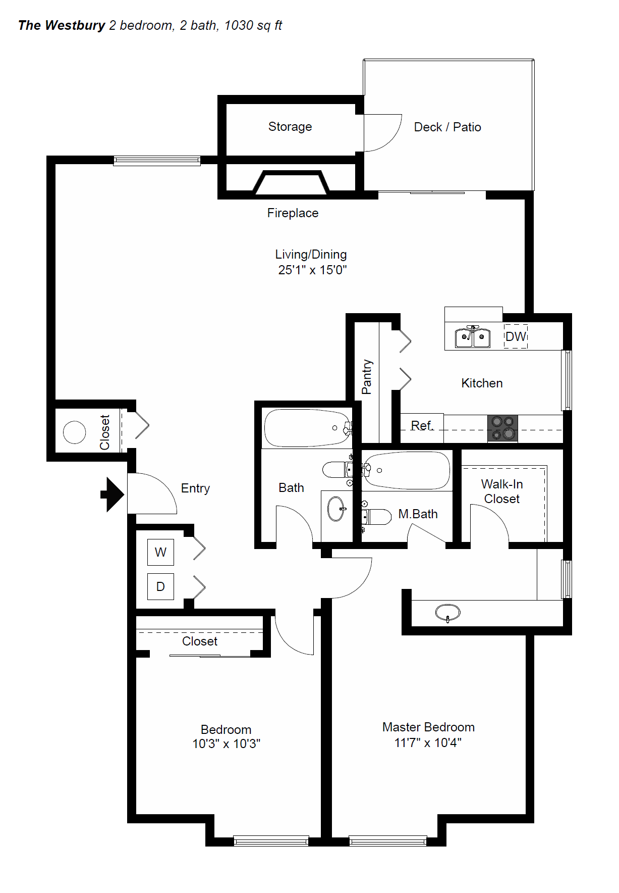 The Westbury 2 bedroom, 2 bath, 1030 sq ft