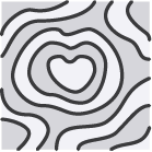 Concentric, stylized lines in a square frame, creating a heart-shaped center and wavy, gray-and-white pattern.