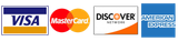 Logos for Visa, Mastercard, Discover, and American Express credit cards.