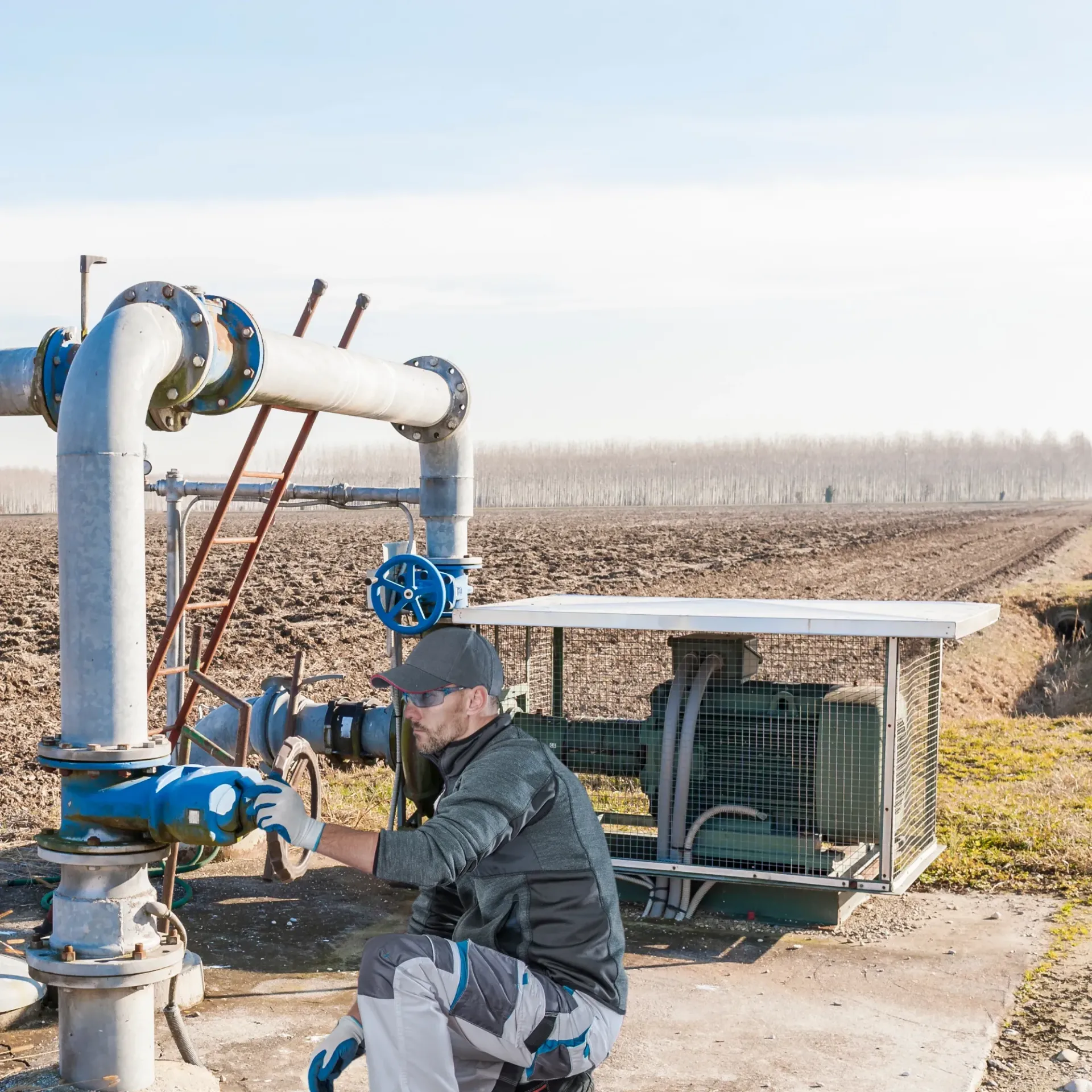 Replacementzone Plumbing - A man is working on a water pump in a field.