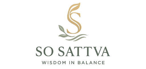 Logo for So Sattva featuring a stylized letter S intertwined with leaf elements, with the text 