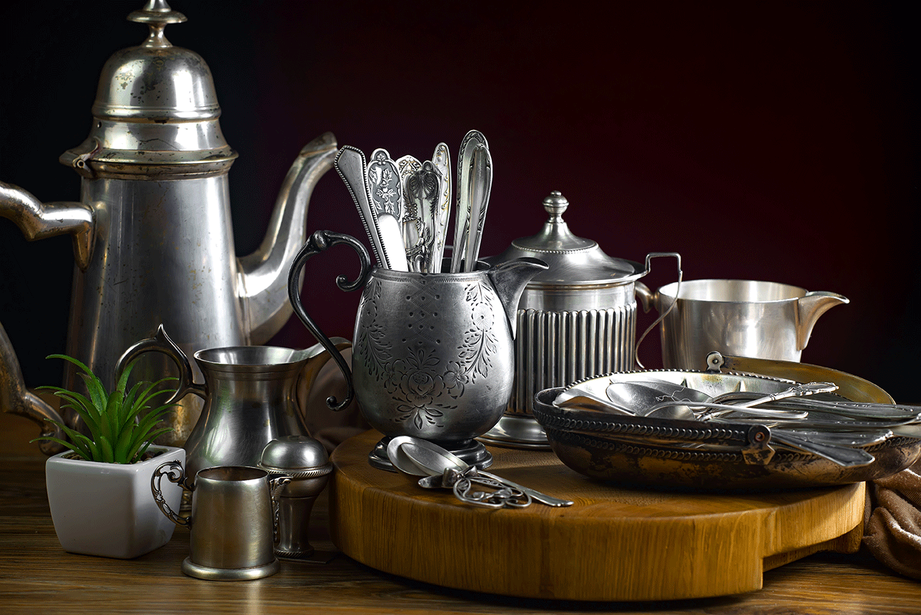Silverware on an old background.