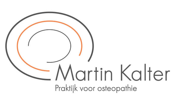 Logo of Martin Kalter, osteopath. Circular design with gray, orange, and black lines. Text: 
