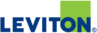 Leviton logo with blue text and a green square.
